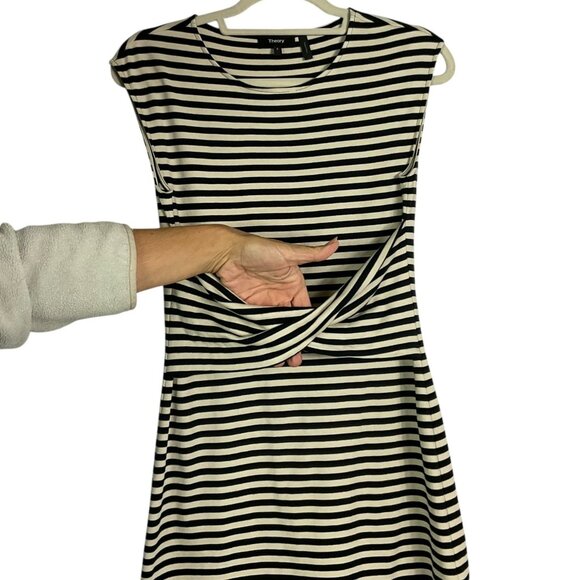 Theory Front Twist Mini Dress In Cream/Black Striped, size P which is a 0/00 - Picture 4 of 8